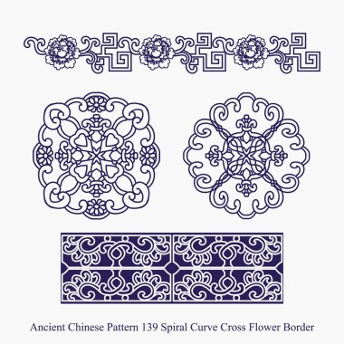 Sarmal eğri Antik Çin desen çiçek sınır çapraz