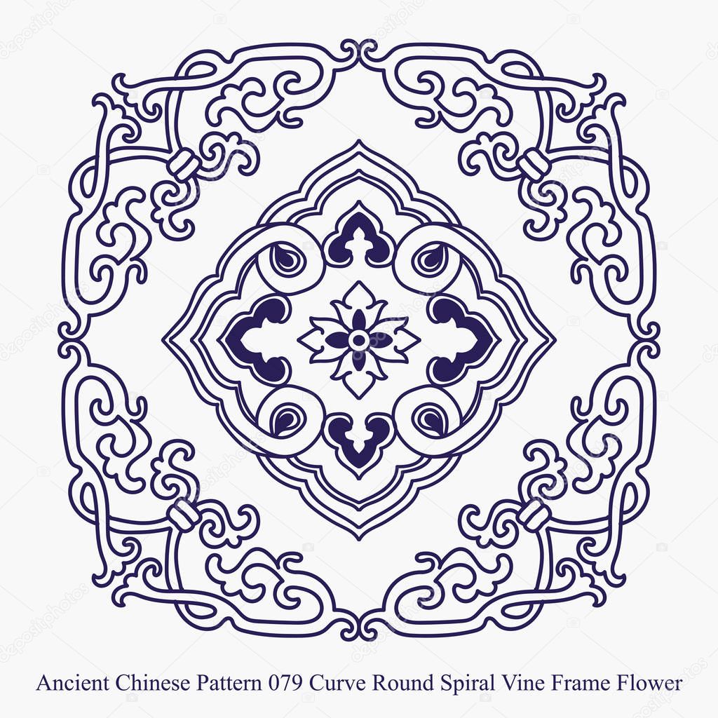 Ancient Chinese Pattern of Curve Round Spiral Vine Frame Flower