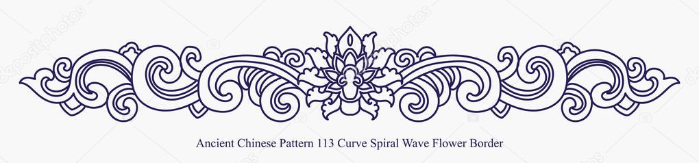 Ancient Chinese Pattern of Curve Spiral Wave Flower Border