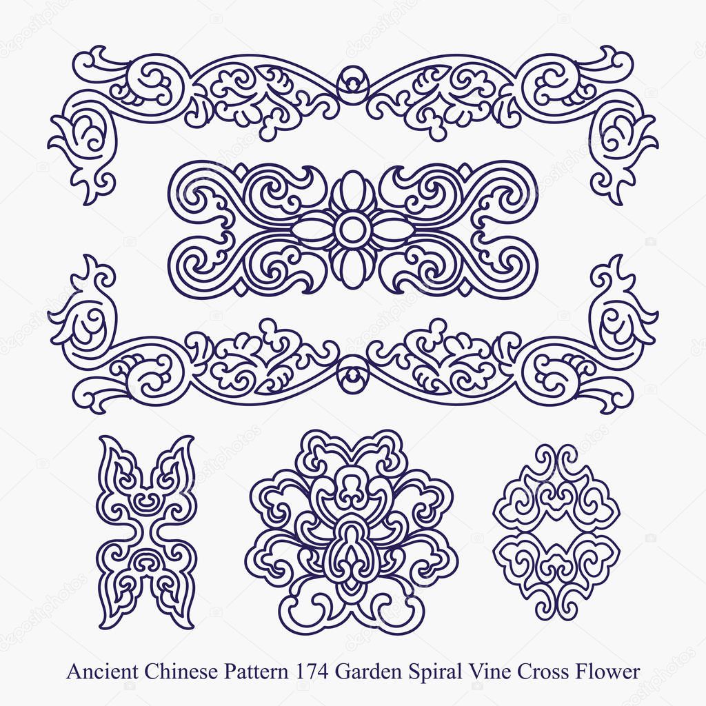 Ancient Chinese Pattern of Garden Spiral Vine Cross Flower