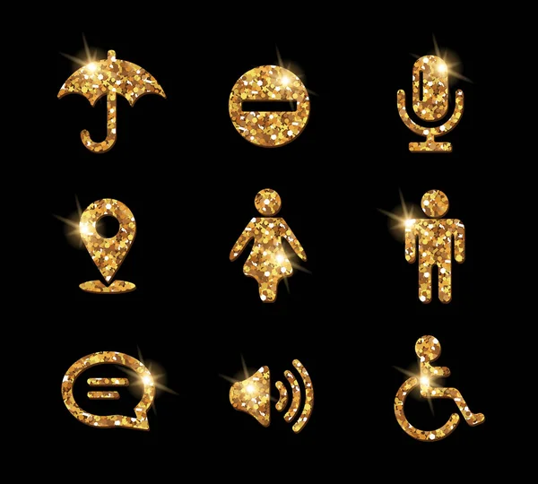 Lujo brillante brillante colección de iconos del sitio web de oro — Vector de stock