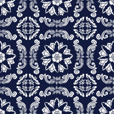 Kesintisiz mavi Japon arka plan sarmal çapraz çiçek asma