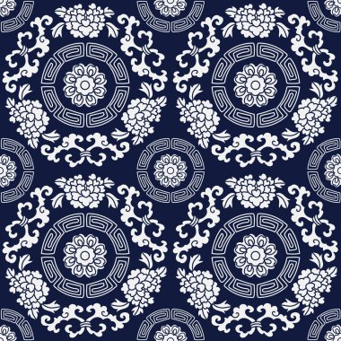 Sarmal çerçeve çiçek üzüm yuvarlak kesintisiz mavi Japon arka plan