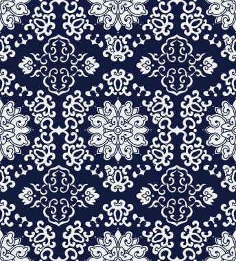 Kesintisiz mavi Japon arka plan sarmal çapraz çerçeve çiçek