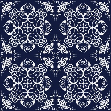 Kesintisiz mavi Japon arka plan sarmal çapraz çerçeve çiçek