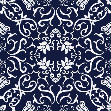 Dikişsiz Mavi Japon Arka Plan Çapraz Spiral Asma Çiçek