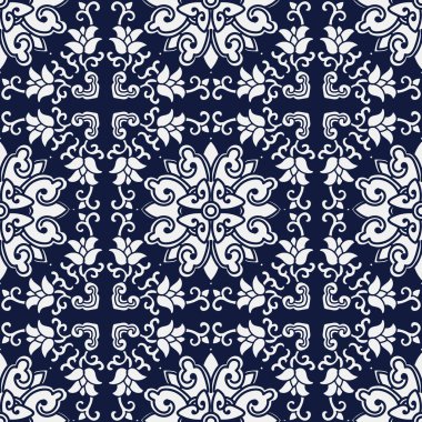 Dikişsiz Mavi Japon Arka Plan Çapraz Spiral Asma Çiçek