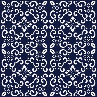 Dikişsiz Mavi Japon Arka Plan Spiral Çapraz Eğri Çiçek