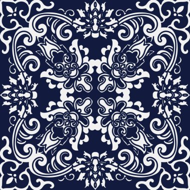 Dikişsiz Mavi Japon Arka Plan Botanik Spiral Çapraz Çiçek