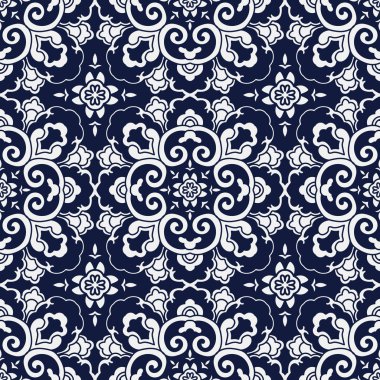 Kesintisiz mavi Japonca arka plan yuvarlak eğrisi çapraz çiçek