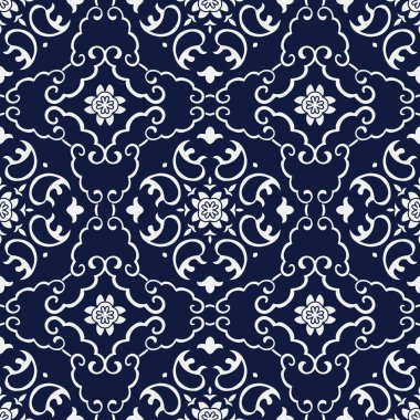 Kesintisiz mavi Japon arka plan sarmal çapraz çerçeve çiçek