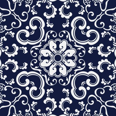 Kesintisiz mavi Japon arka plan eğrisi sarmal asma çapraz çiçek