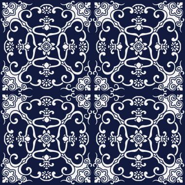 Kesintisiz mavi Japon arka plan sarmal çapraz çerçeve çiçek