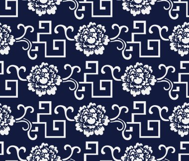 Kesintisiz mavi Japonca sarmal geometri asma çiçek arka plan