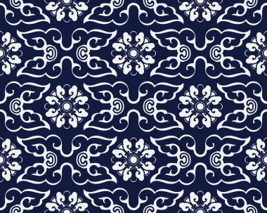 Kesintisiz mavi Japonca arka plan yuvarlak eğrisi çapraz çiçek