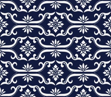 Kesintisiz mavi Japon arka plan sarmal çapraz çerçeve çiçek