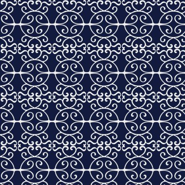 Kesintisiz mavi Japonca arka plan yuvarlak sarmal çapraz çerçeve