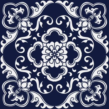 Kesintisiz mavi Japonca arka plan sarmal eğri yaprak çiçek