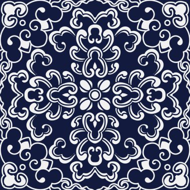 Kesintisiz mavi Japon çiçek çapraz eğrisi Spiral yuvarlak arka plan