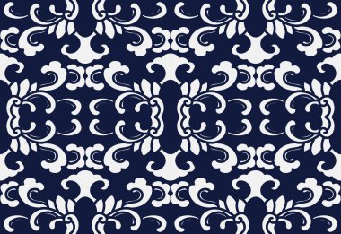 Kesintisiz mavi Japon arka plan botanik eğrisi sarmal çapraz yaprak