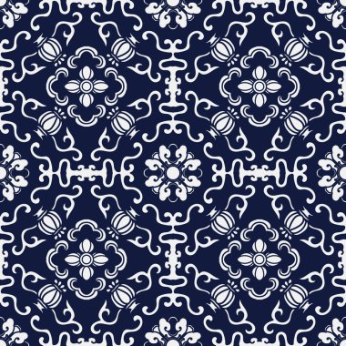 Kesintisiz mavi Japon renkli yuvarlak sarmal çerçeve çiçek