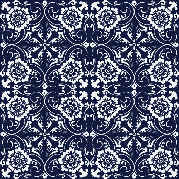 Azul sin costuras Fondo japonés Espiral Cruz hoja flor — Archivo Imágenes Vectoriales