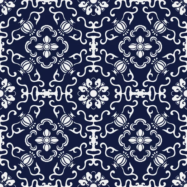 Sömlös blå japanska bakgrund rund Spiral ram blomma — Stock vektor