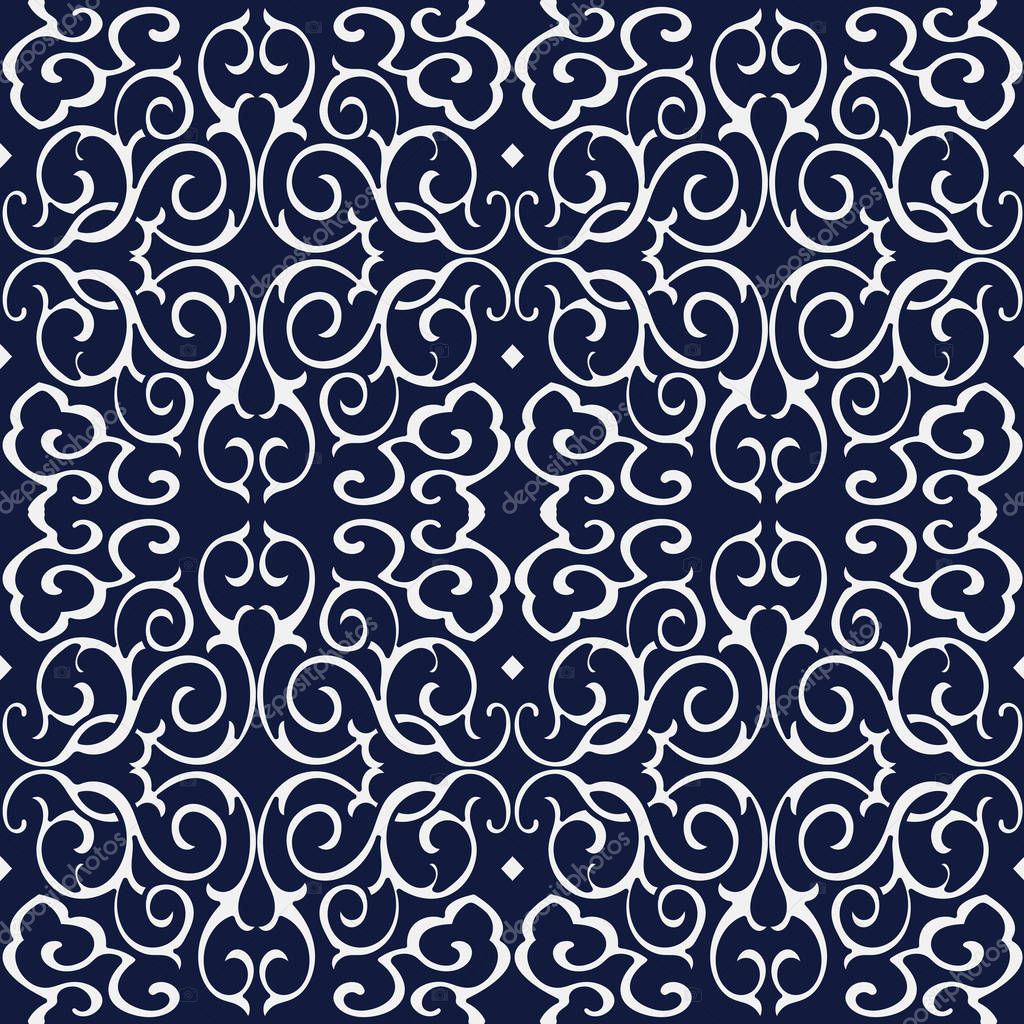 Seamless Blue Japanese Background Round Spiral Cross Chain Vine