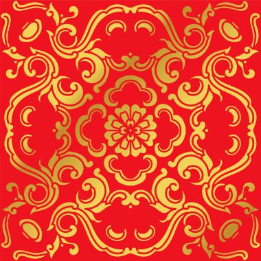 Sorunsuz altın Çince eğrisi sarmal çiçek yuvarlak arka plan