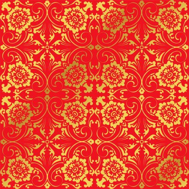 Sorunsuz altın Çin arka plan sarmal çapraz yaprak çiçek