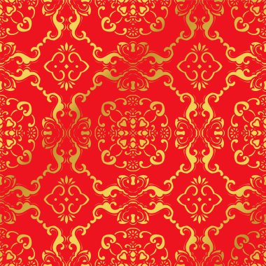 Sorunsuz altın Çince sarmal eğri zinciri çiçek arka plan