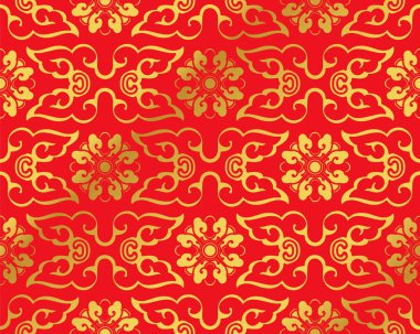 Sorunsuz altın Çince arka plan yuvarlak eğrisi çapraz çiçek