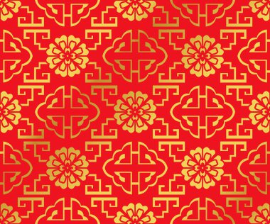 Sorunsuz altın Çince geometri sarmal merdiven çiçek arka plan