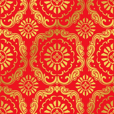 Sorunsuz altın Çin arka plan botanik sarmal eğri çapraz çiçek