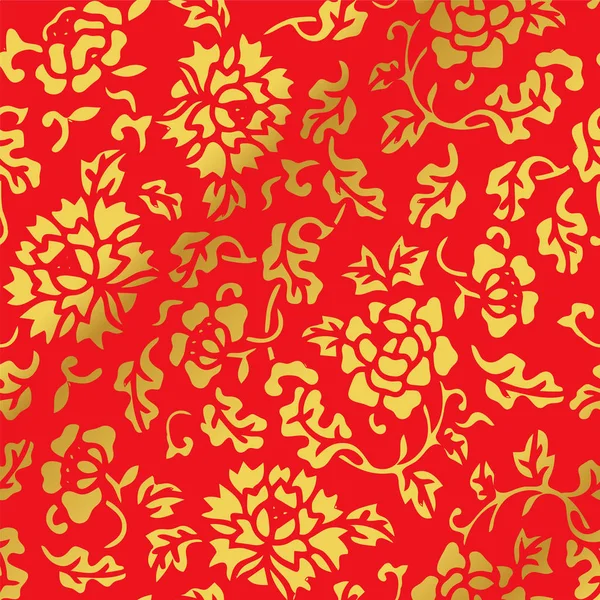 シームレスな黄金中国背景植物園花葉 — ストックベクタ