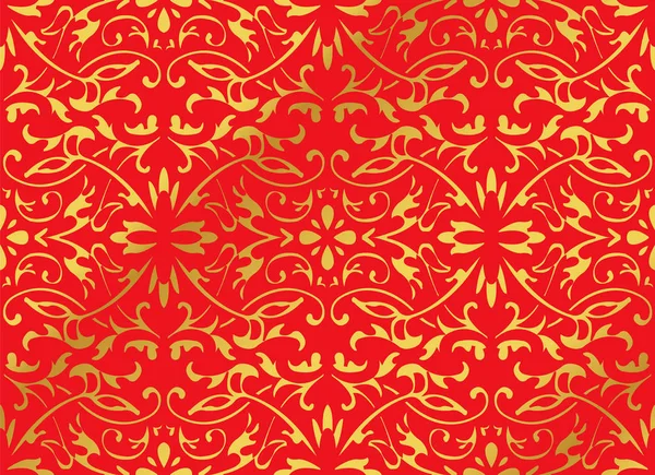 Sans couture Golden Chinese Arrière-plan courbe spirale feuille de vigne fleur — Image vectorielle