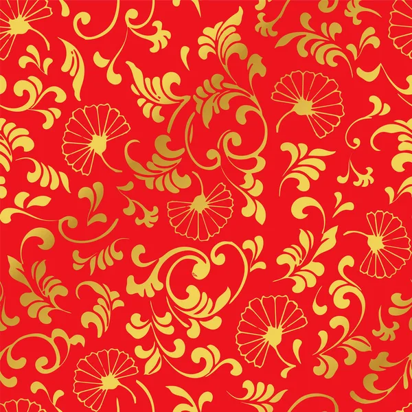 Fundo chinês dourado sem emenda curva espiral folha flor — Vetor de Stock