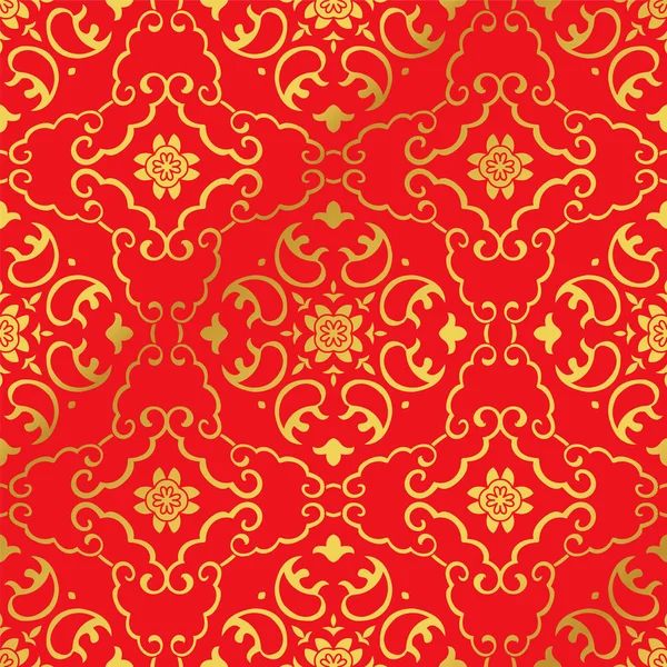 Fleur sans couture Golden Chinese Arrière-plan Spirale Croix Cadre — Image vectorielle