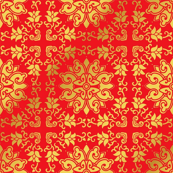 Fond chinois doré sans couture Croix spirale Fleur de vigne — Image vectorielle