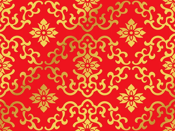 Sans couture Golden Chinese Arrière-plan Courbe de vague Spirale Fleur Croix — Image vectorielle
