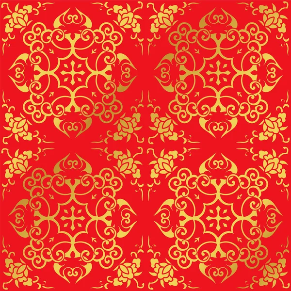 Fleur sans couture Golden Chinese Arrière-plan Spirale Croix Cadre — Image vectorielle