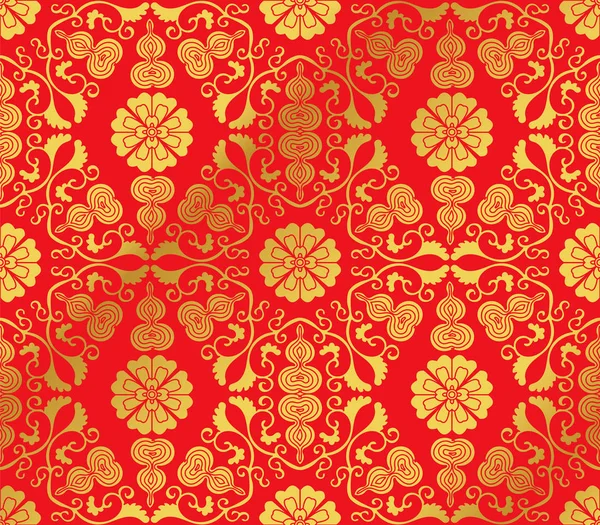 Fond chinois doré sans couture Spirale Croix Gourd Vigne Fleur — Image vectorielle