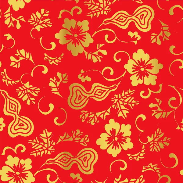シームレスな黄金中国背景ひょうたんスパイラルつる花 — ストックベクタ