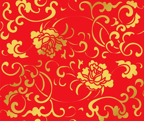 Fond chinois doré sans couture Jardin Spirale Vigne Fleur — Image vectorielle