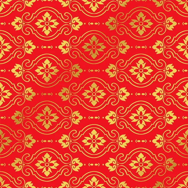 Sans couture Golden Chinese fond courbe croix ovale fleur — Image vectorielle