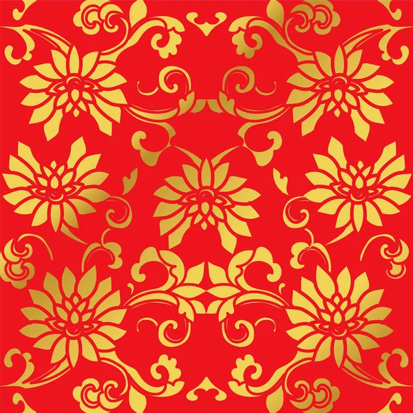 Fond chinois doré sans couture Croix Spirale Jardin Fleur Vigne — Image vectorielle