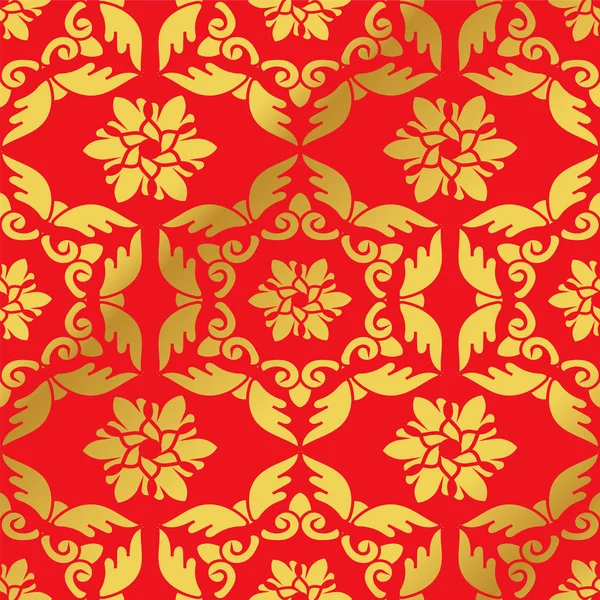 シームレスな黄金中国背景羽多角形スパイラル クロス花 — ストックベクタ