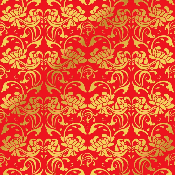 Sans couture Golden Chinese Arrière-plan Jardin Spirale Courbe Fleur Vigne — Image vectorielle