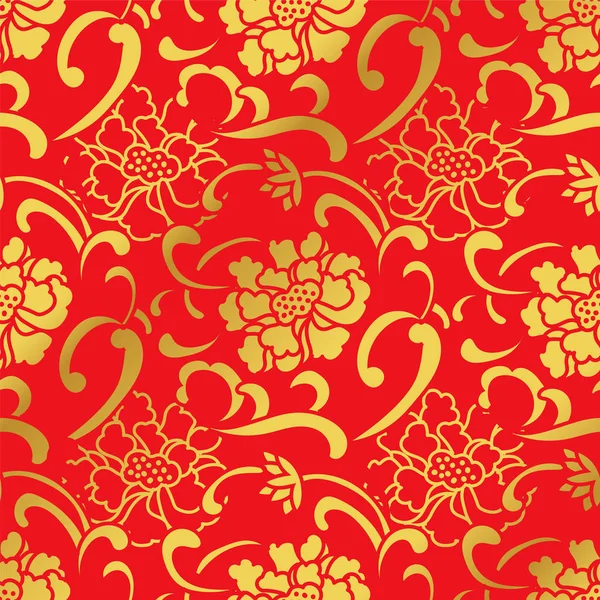 Sans couture Golden chinois fond spirale courbe pivoine fleur — Image vectorielle