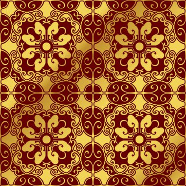 Sorunsuz altın Çin arka plan sarmal Oval çokgen çapraz çiçek